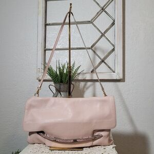 Lacucci Super Soft Pink Leather Convertible Clutch Shoulder Bag